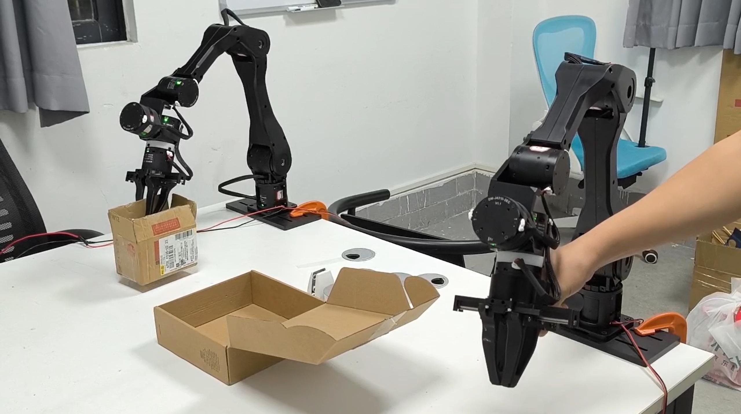 Teleoperation, leader controls a follower arm